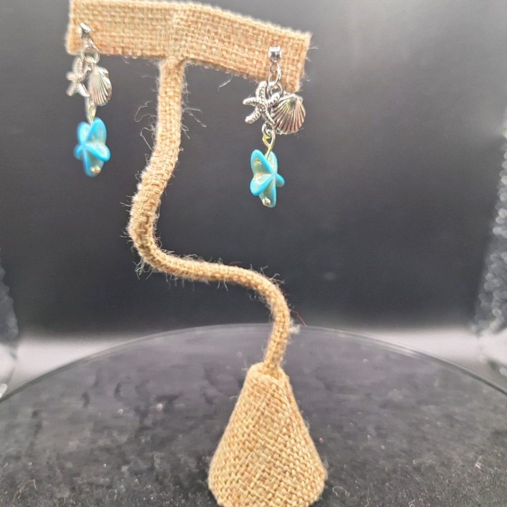Silver and Blue Starfish Earrings